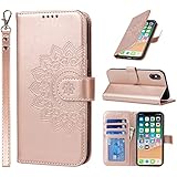 ELTEKER Handyhülle iPhone XS Max Klapphülle, Hülle für iPhone XS Max, [3 Kartenfächer] [Leder] [Magnet Verschluss] Eleganter Prägung Schutzhülle Ledertasche Hülle für iPhone XS Max, Roségold
